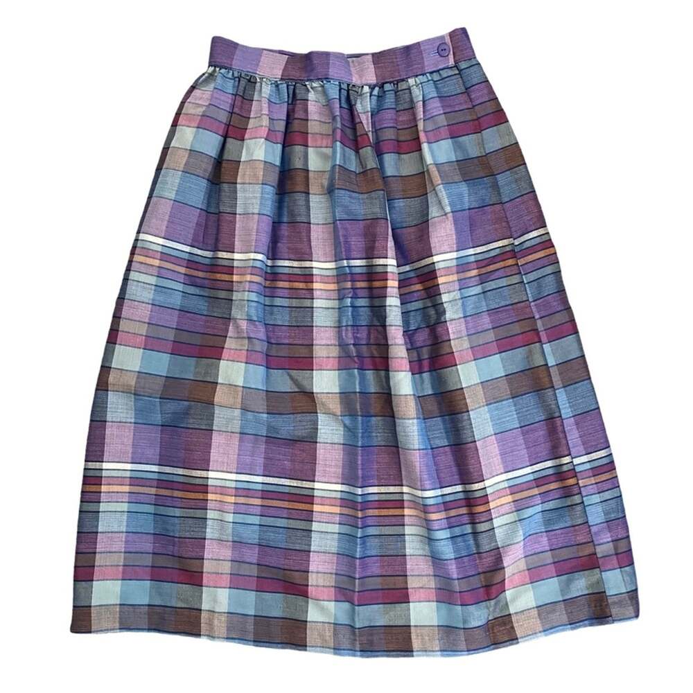 1980s Vintage Eber Purple Plaid Striped Skirt S/M
